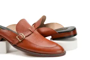 Cognac Pebble-Grain Buckle Mule — mens loafers detail
