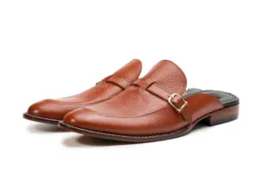 Cognac Pebble-Grain Buckle Mule — mens loafers