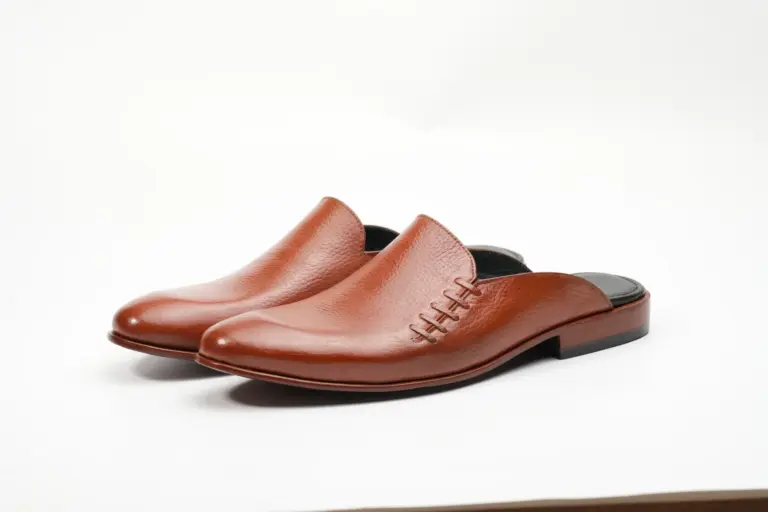Cognac Pebble-Grain Leather Mule — pair view