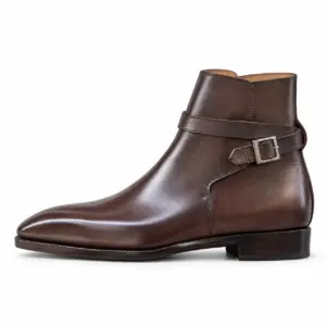 Dark brown leather Jodhpur boot for men, buckle side view