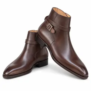 Dark brown leather Jodhpur boots for men, three-quarter view