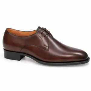 Dark brown smooth leather plain toe Derby shoe for men, opposite side view