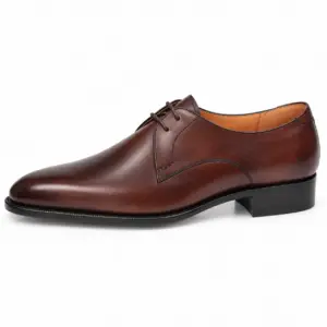 Dark brown smooth leather plain toe Derby shoe for men, side view