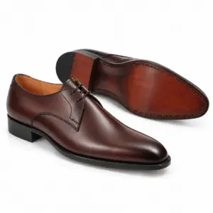 Dark brown smooth leather plain toe Derby shoe for men, leather sole view