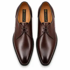 Dark brown smooth leather plain toe Derby shoes for men, top view