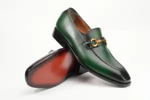 Deep Green Horsebit Loafer — three-quarter outsole view