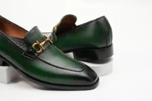 Deep Green Horsebit Loafer — three-quarter view