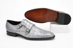 Grey Croc-Embossed Double Monk Strap Dress Shoe — double monk strap shoes detail