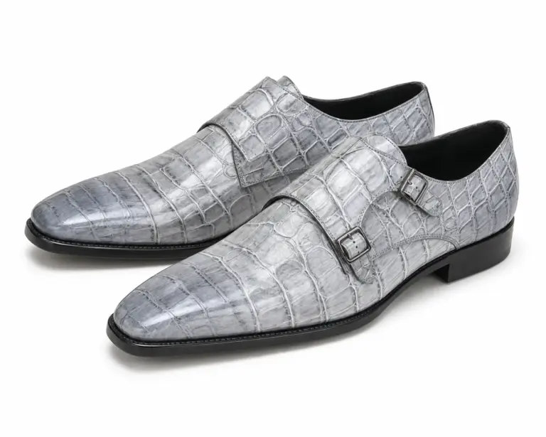 Grey Croc-Embossed Double Monk Strap Dress Shoe — double monk strap shoes