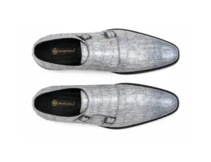 Grey Croc-Embossed Double Monk Strap Dress Shoe — double monk strap shoes detail