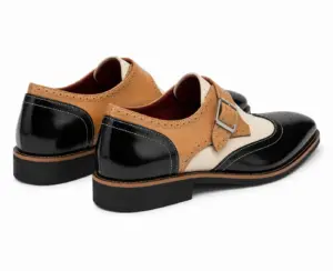 Tri-Color Leather Spectator Monk Strap Dress Shoe — monk strap shoes detail