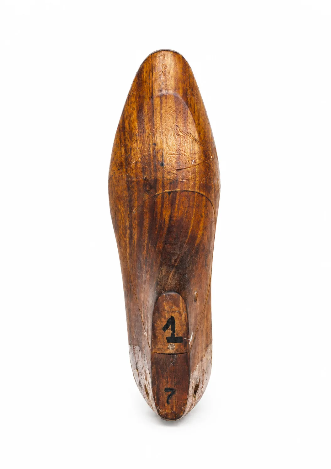 Top view of a slimmer Handsole shoe last showing a narrower forefoot and toe profile