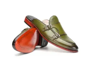 Olive Green Double Monk Mule — double monk buckle detail