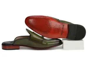 Olive Green Double Monk Mule — leather outsole