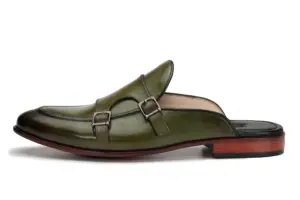 Olive Green Double Monk Mule — side view