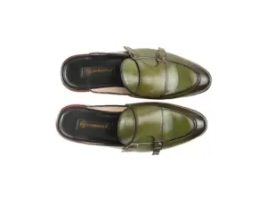 Olive Green Double Monk Mule — top view