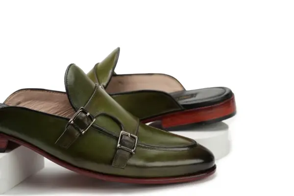 Olive Green Double Monk Mule — pair view
