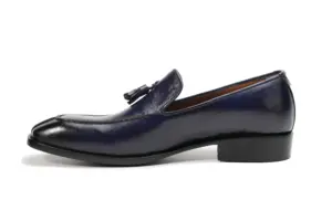 Opposite side profile of purple-black tassel loafer