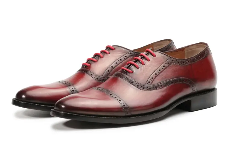 Red Patina Cap-Toe Oxford with Brogue Detailing — brogue oxford shoes detail
