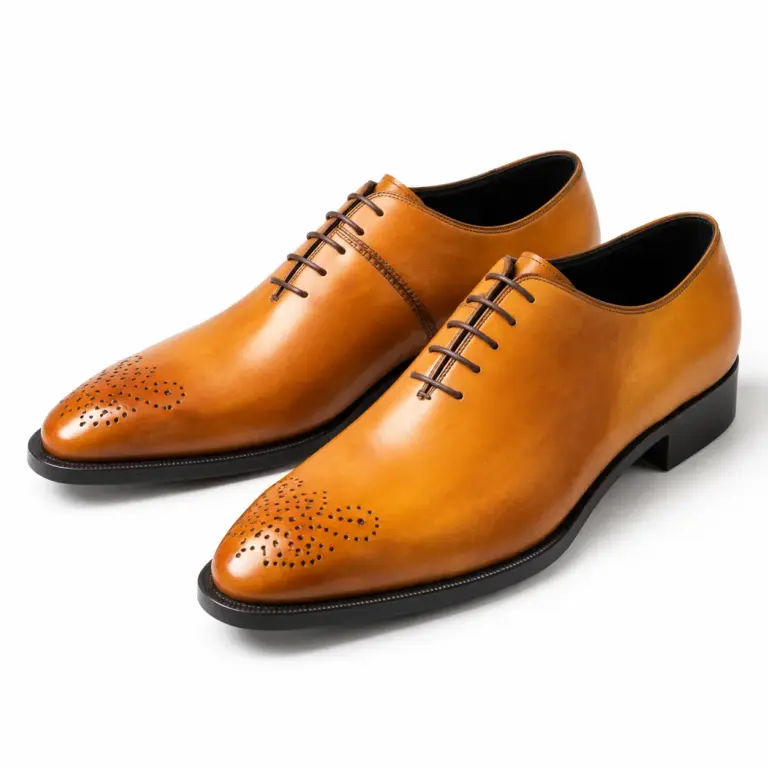 Almond-Toe Medallion Oxford — Leather