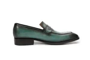 Teal Black Patina Penny Loafer — penny loafers detail