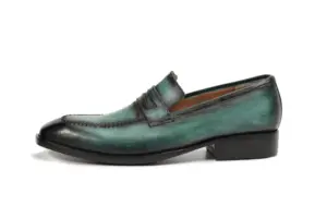 Teal Black Patina Penny Loafer — penny loafers detail