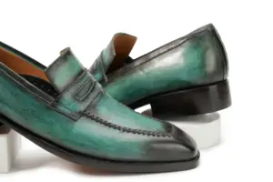Teal Black Patina Penny Loafer — penny loafers detail