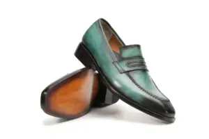 Teal Black Patina Penny Loafer — penny loafers detail