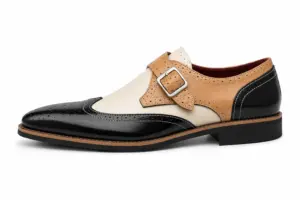 Tri-Color Leather Spectator Monk Strap Dress Shoe — monk strap shoes detail