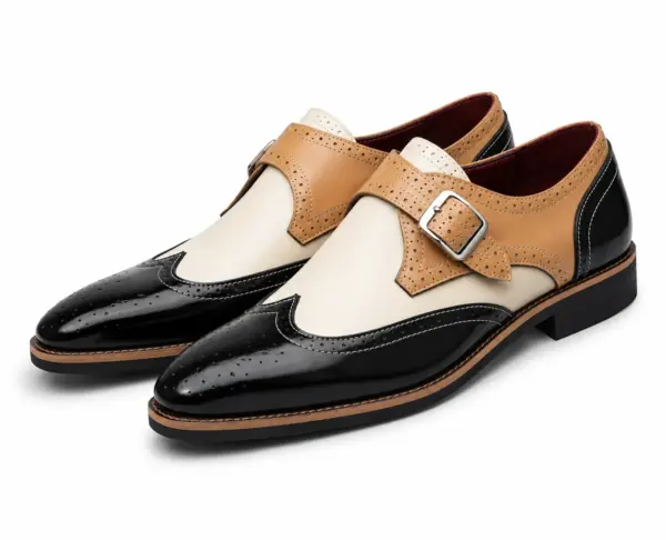 Tri-Color Leather Spectator Monk Strap Dress Shoe — monk strap shoes