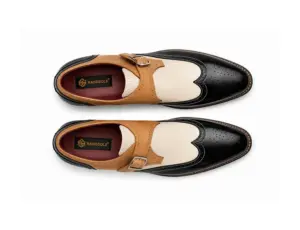 Tri-Color Leather Spectator Monk Strap Dress Shoe — monk strap shoes detail