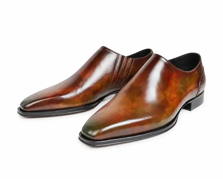 Green-Brown Patina Elastic-Gore Slip-On Dress Shoes — mens loafers