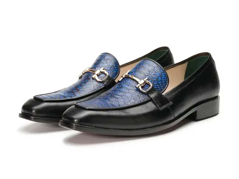 Black & Blue Exotic-Pattern Horsebit Loafer — pair view