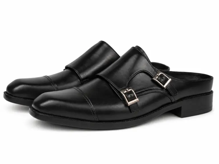 Black Cap-Toe Raised-Back Double Monk Mule