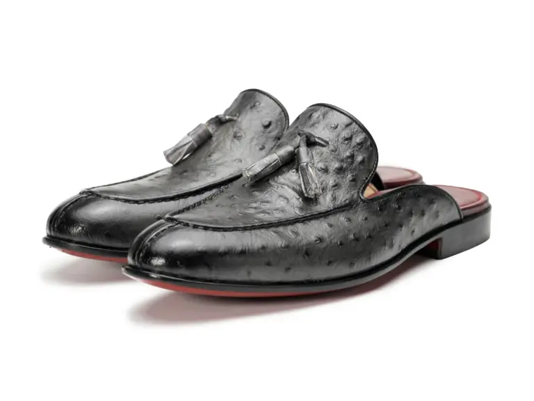 Black Ostrich-Pattern Tassel Mule — pair view