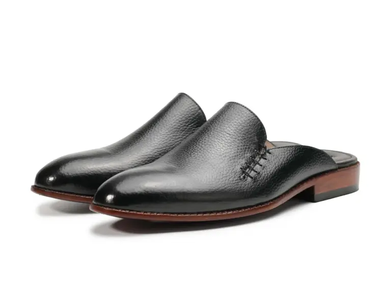 Black Pebble-Grain Laced Mule — mens loafers