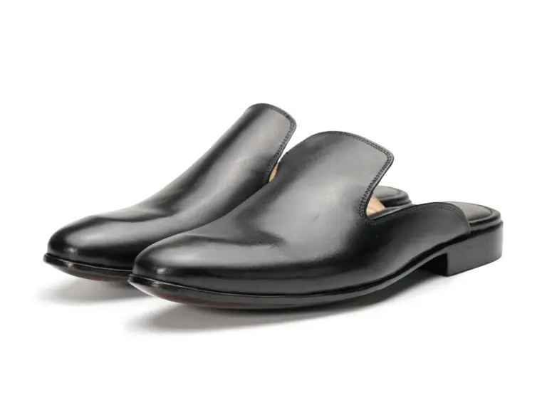 Black Plain Leather Mule — pair view