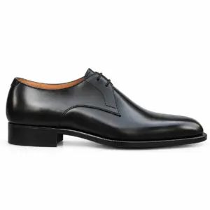 Handmade black leather dress shoe for men with two-eyelet open lacing and round toe, inner side