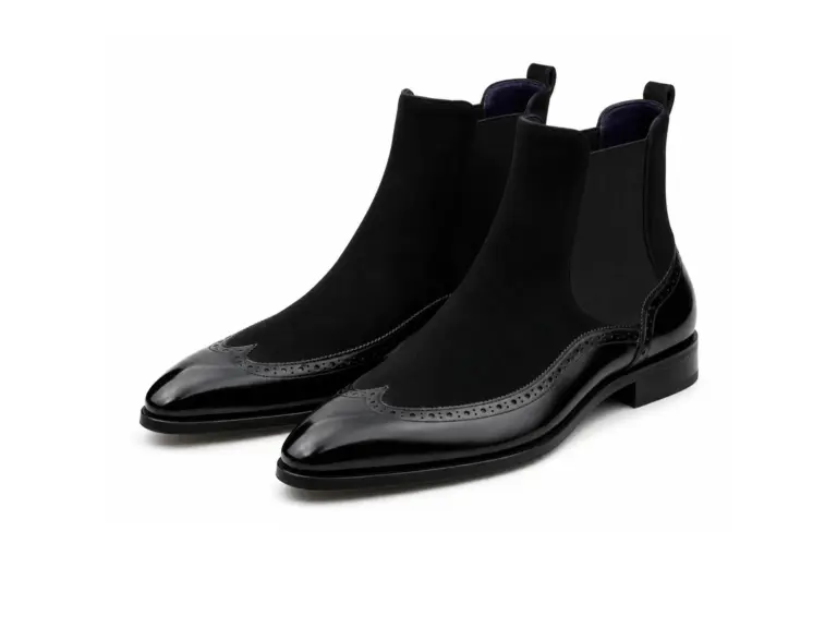 Black suede Chelsea boots by Handsole showing the elastic-sided ankle boot construction