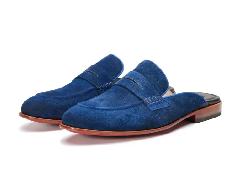 Blue Suede Penny Mule — pair view