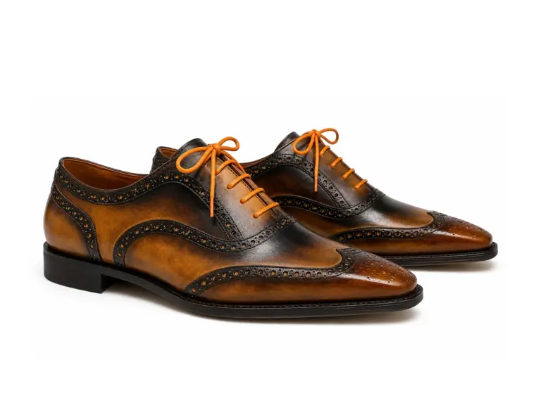 Brown & Black Patina Full Brogue Wingtip Oxford — wingtip brogue oxford detail