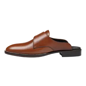 Inner side profile of a brown leather backless single monk mule