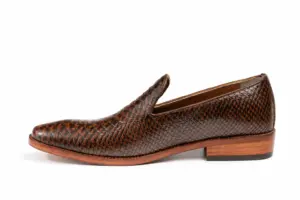 Brown Lizard-Pattern Almond-Toe Wholecut Loafer: opposite profile showing Brown Lizard-Pattern and refined elongated almond forepart.