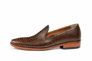 Brown Lizard-Pattern Almond-Toe Wholecut Loafer: side profile showing Brown Lizard-Pattern and refined elongated almond forepart.