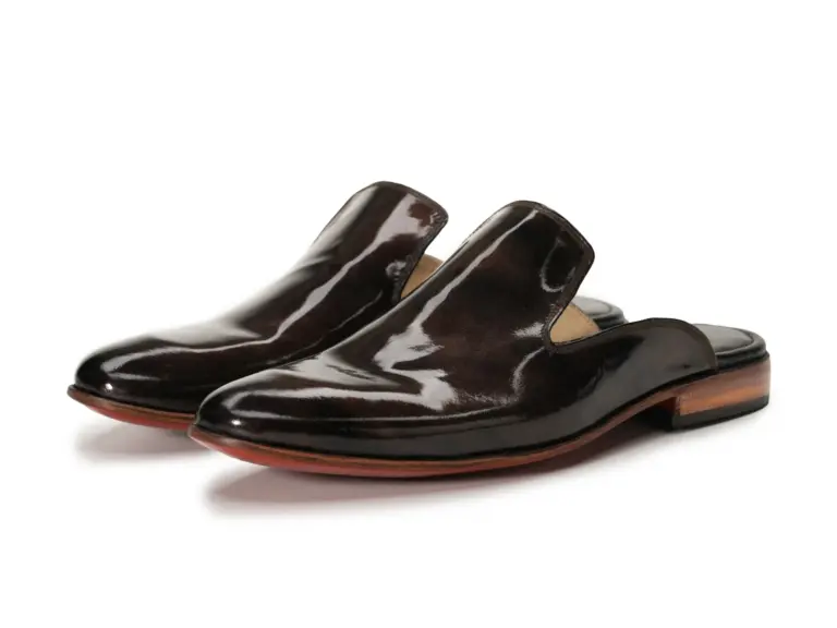 Brown Patent Leather Plain Mule — pair view