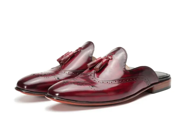 Burgundy Brogue Tassel Mule — pair view