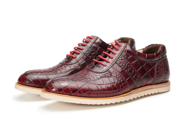 Burgundy Croc-Embossed Casual Lace-Up — pair view