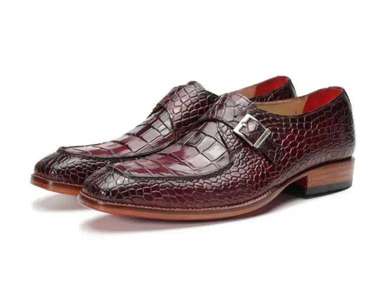 Burgundy Croc-Embossed Single Monk Strap Shoe — pair view
