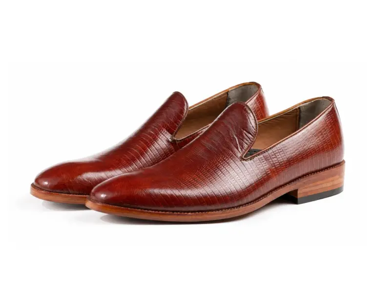 Burgundy Fine-Texture Wholecut Loafer: pair showing Burgundy Fine-Texture Leather and soft square forepart.