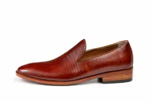 Burgundy Fine-Texture Wholecut Loafer: opposite profile showing Burgundy Fine-Texture Leather and soft square forepart.